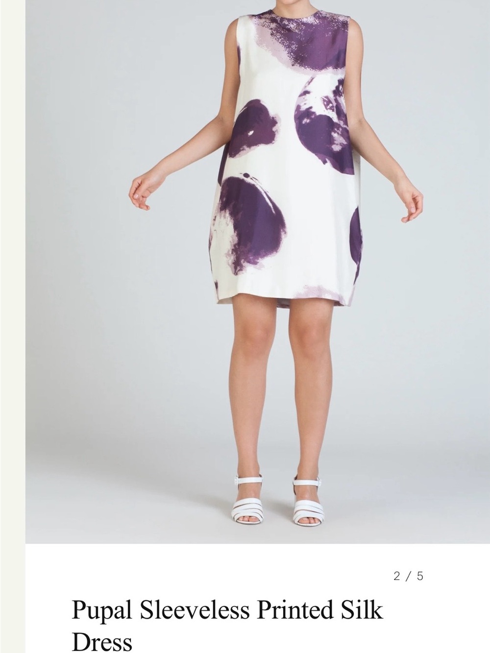 Pupal Sleeveless Mini Dress — White with Purple Print